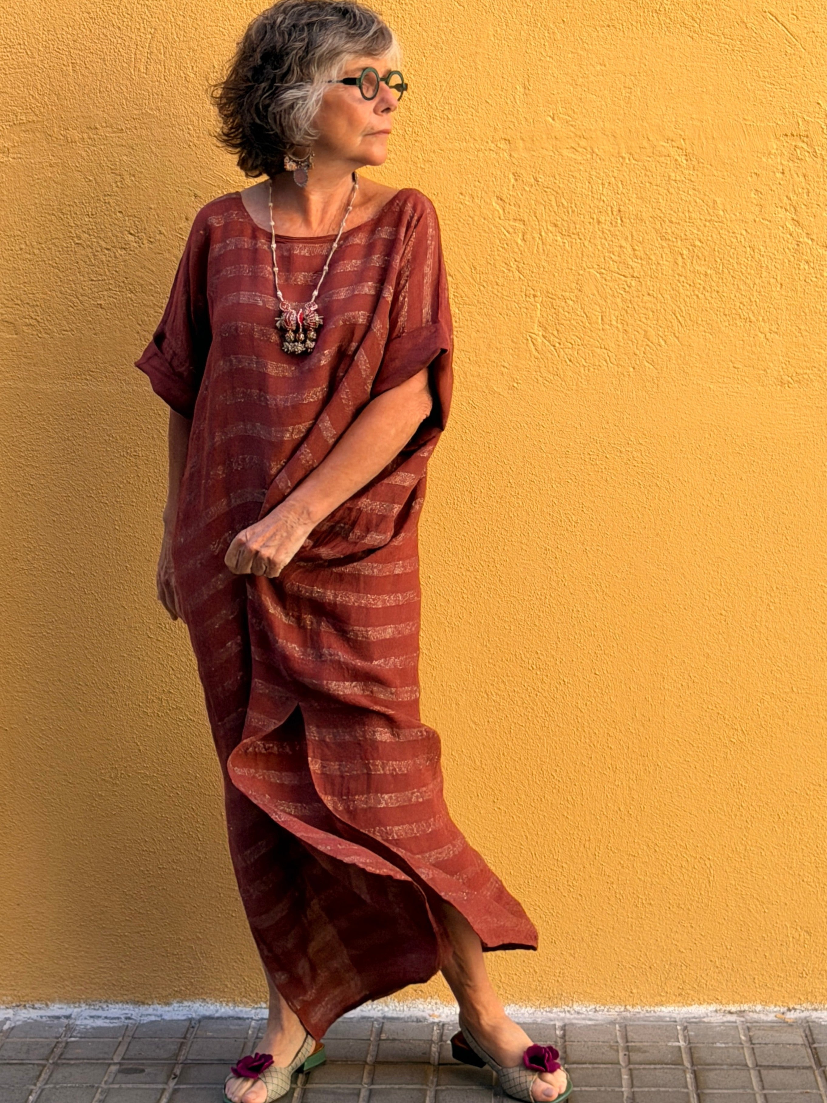Vestido maxi de lino con rayas — ligero y fluido