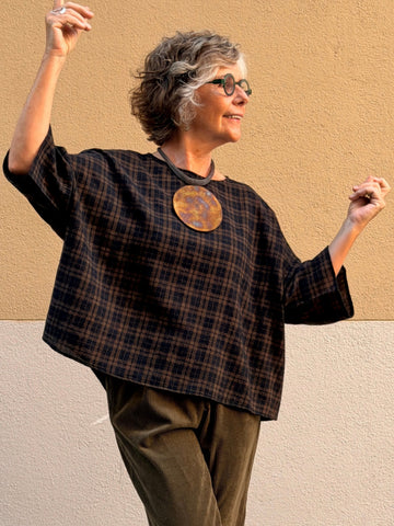Oversized checked wool top