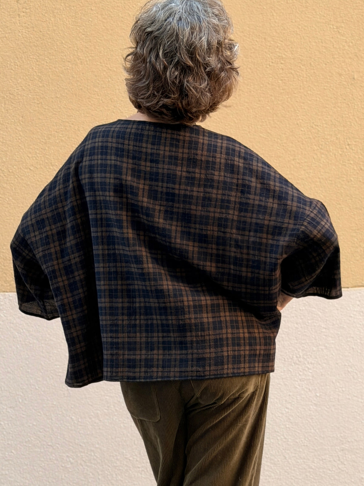 Oversized checked wool top