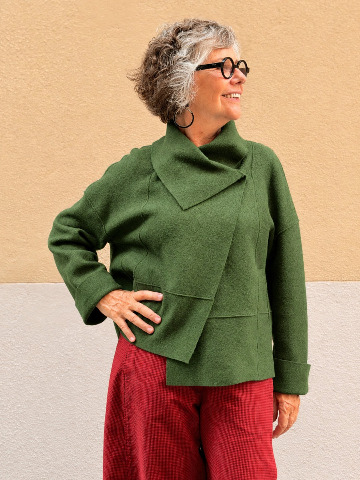 Boiled wool jacket — wide collar