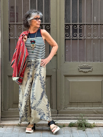 Jumpsuit in silk and cotton with exclusive print