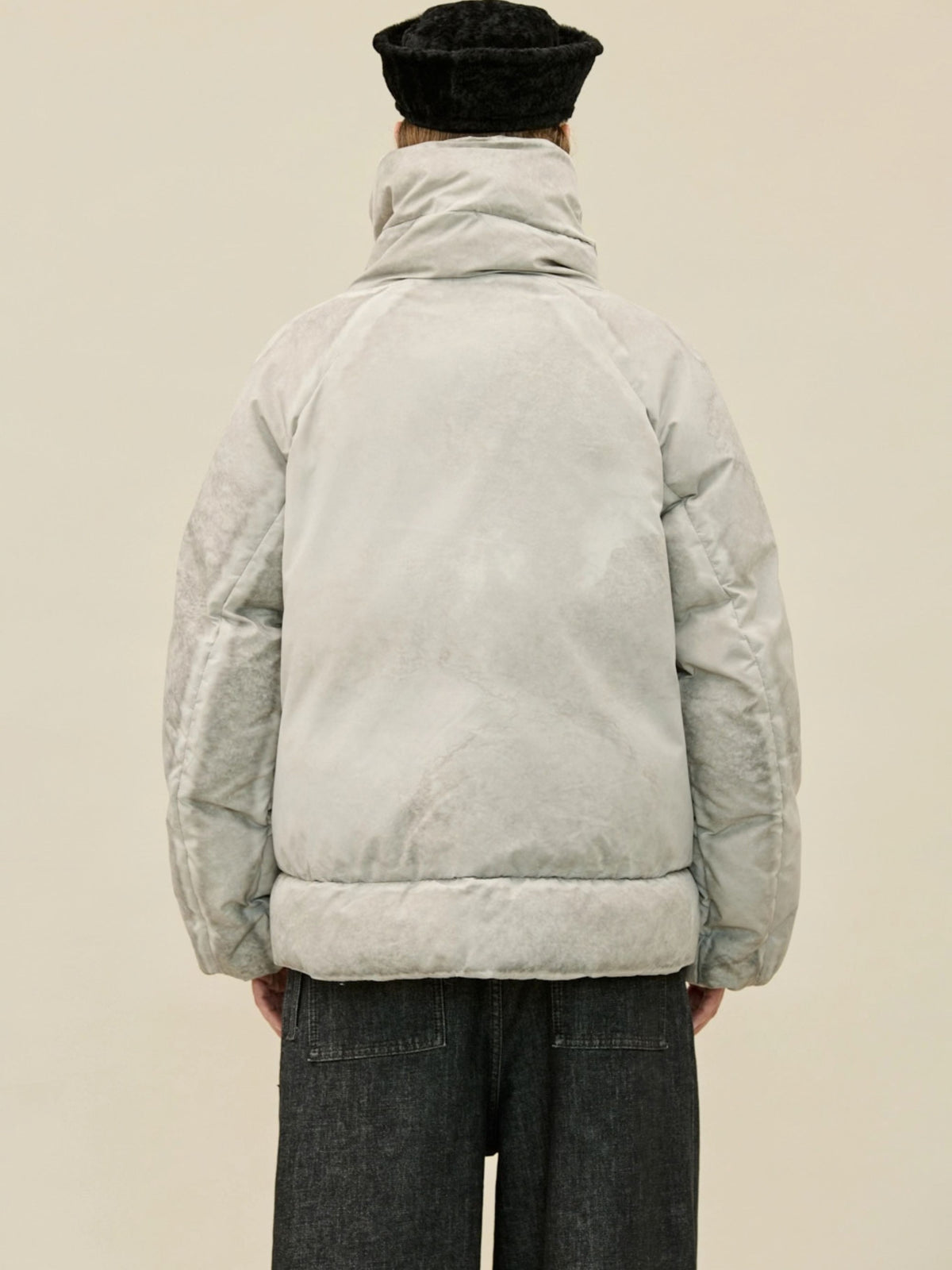 Down jacket — stand-up collar and dye effect