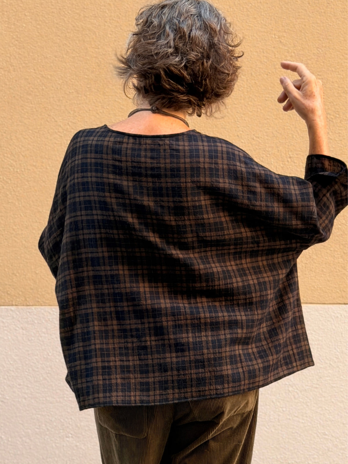 Oversized checked wool top