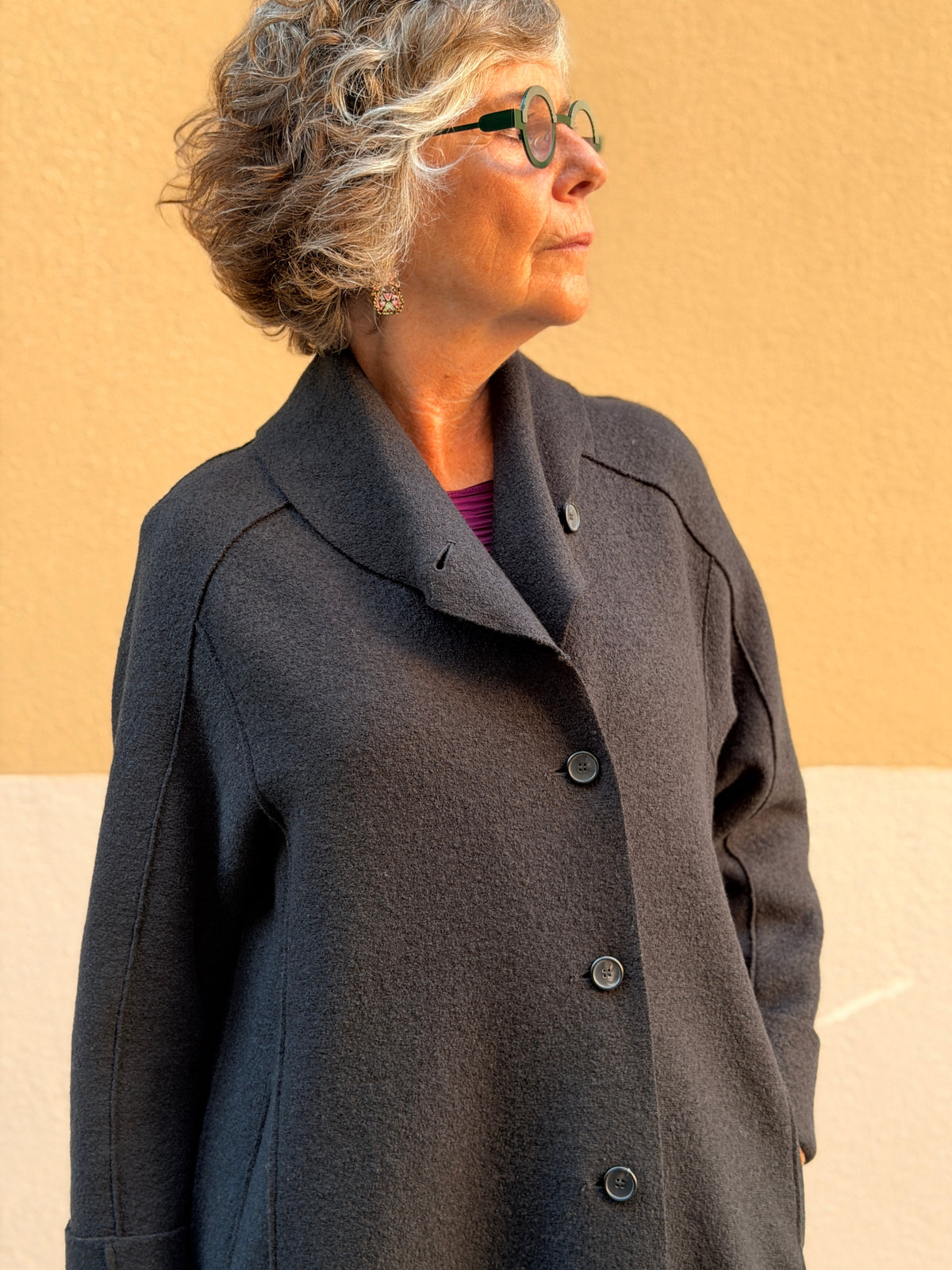 Boiled wool coat — shawl collar