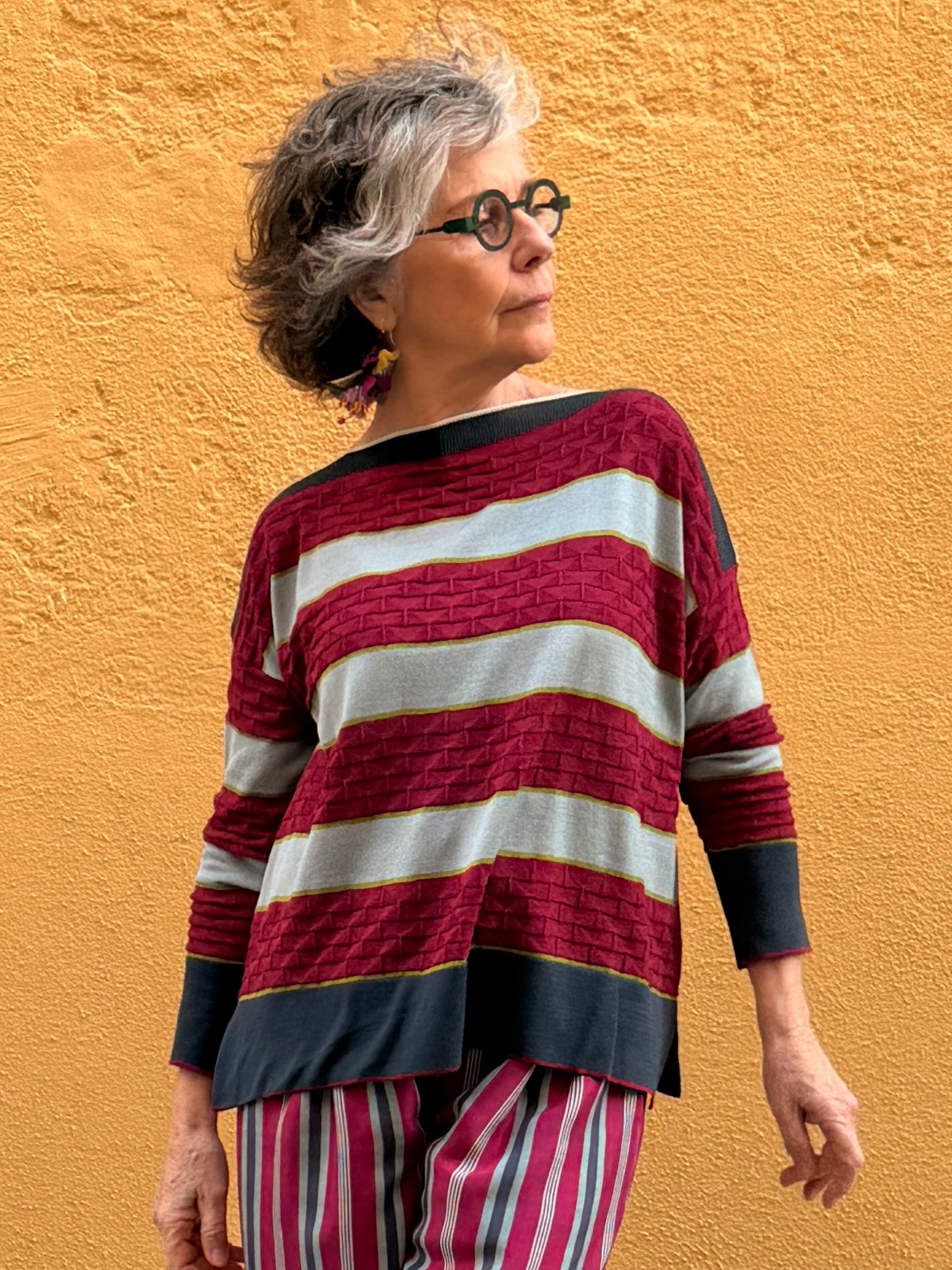 Oversized boat neck sweater in silk and cotton