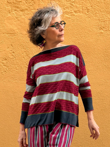Oversized boat neck sweater in silk and cotton