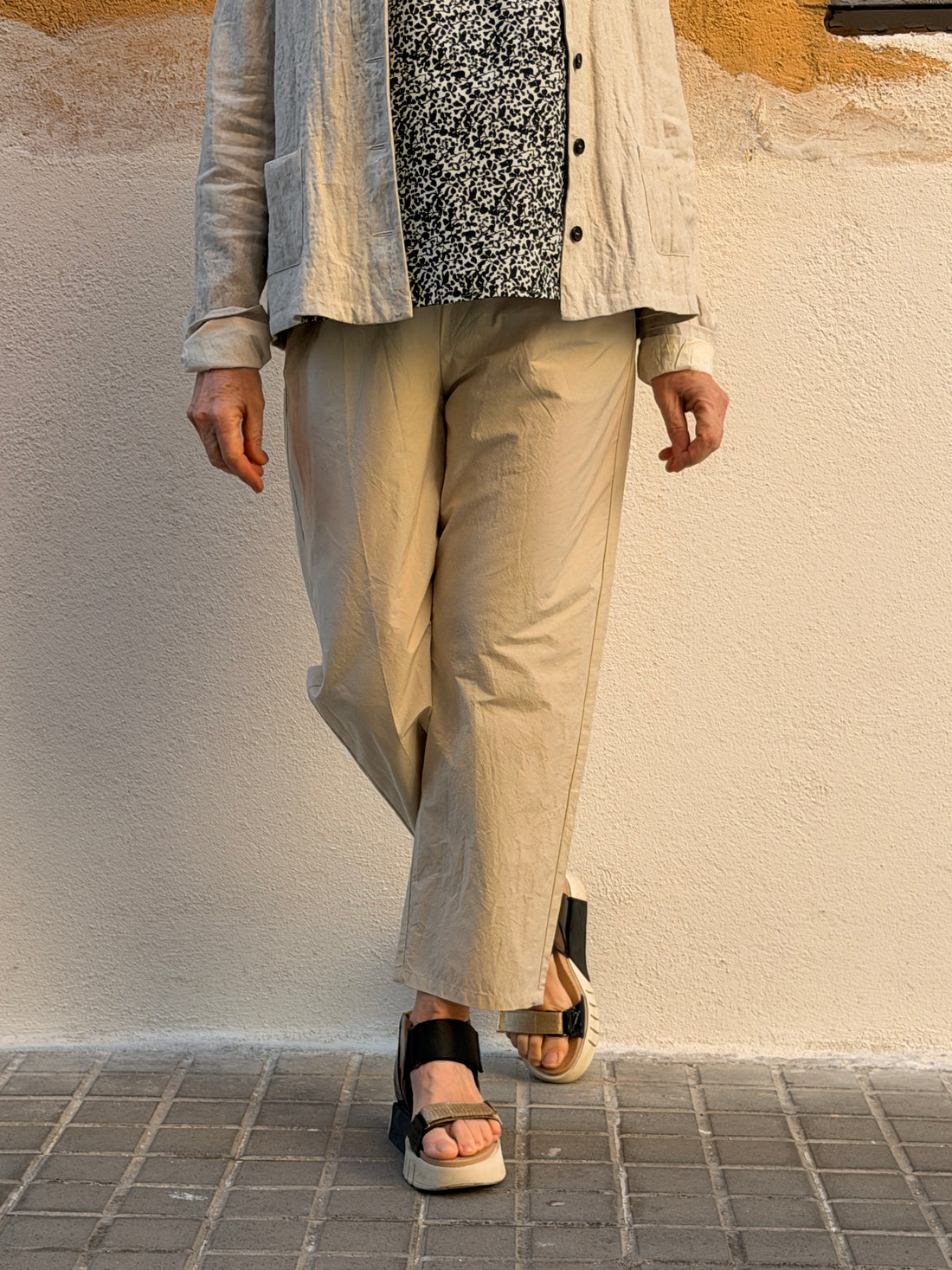 Pantalons rectes de cotó i lli