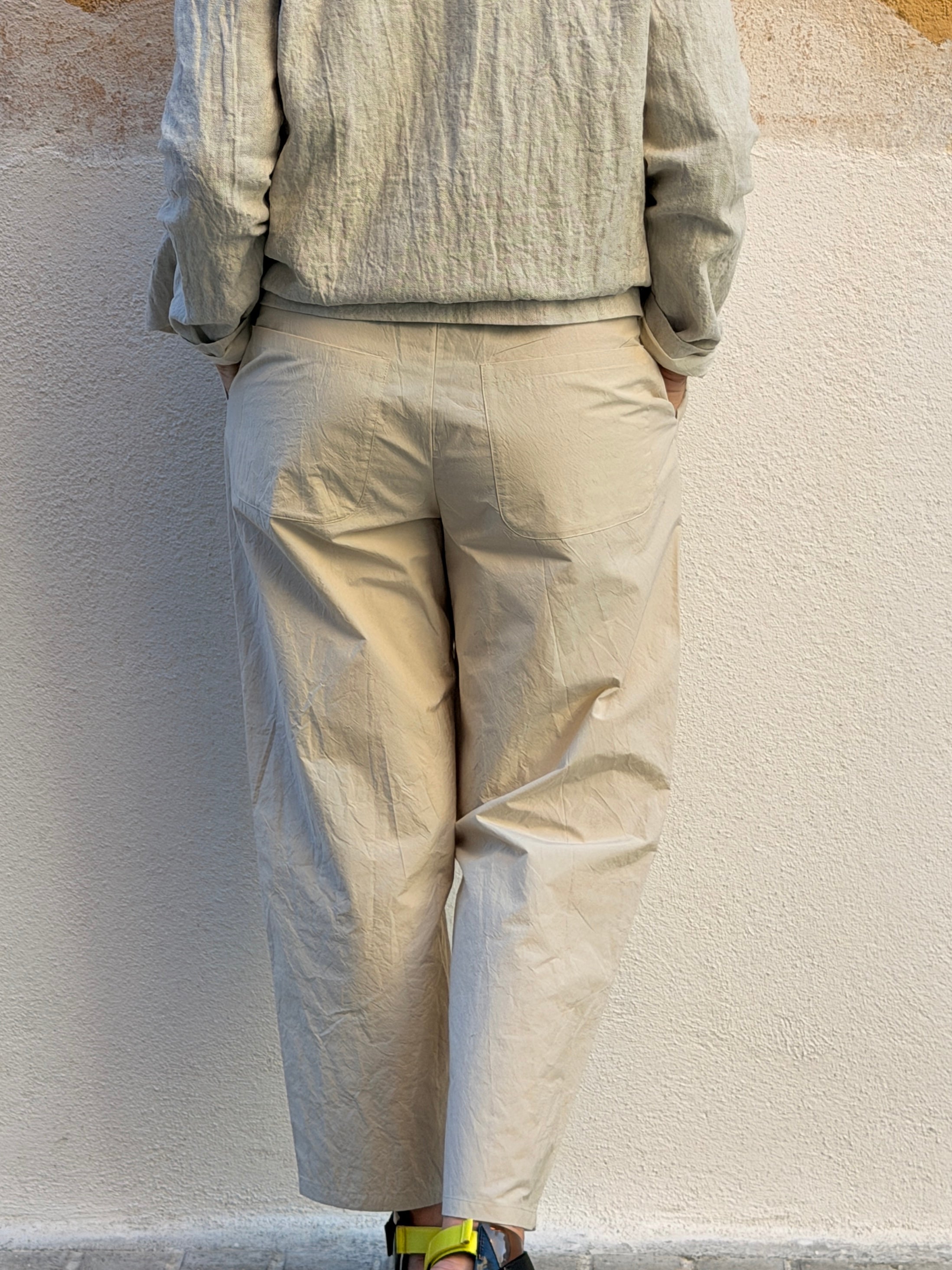 Pantalons rectes de cotó i lli