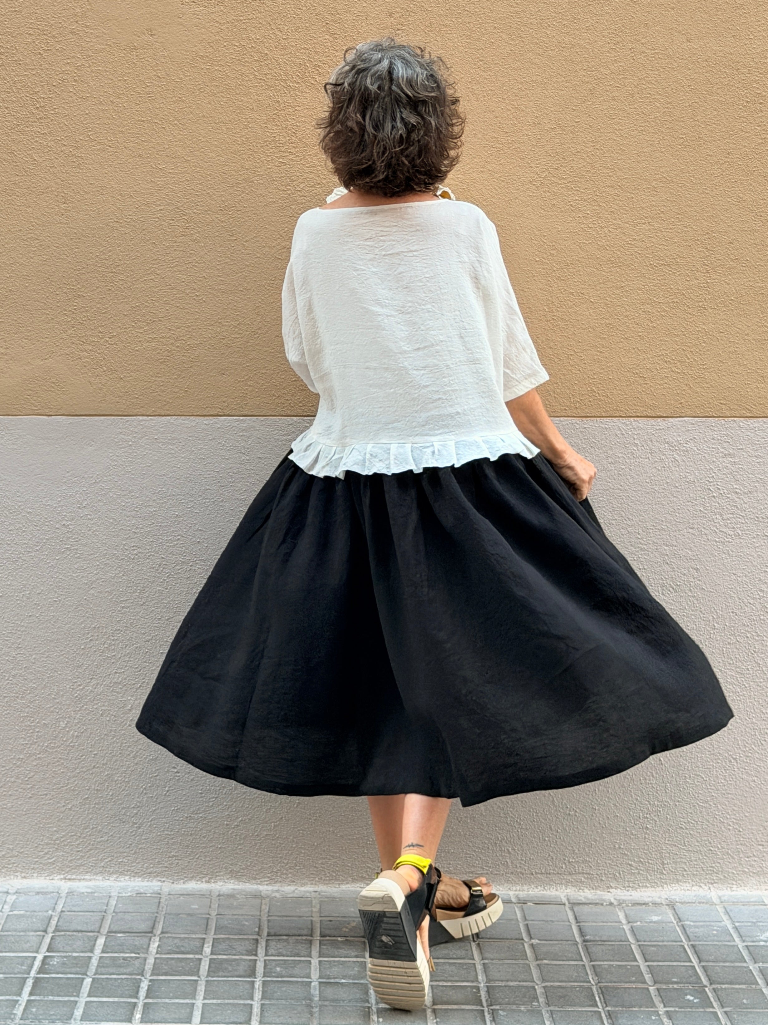 Vestido bicolor de lino
