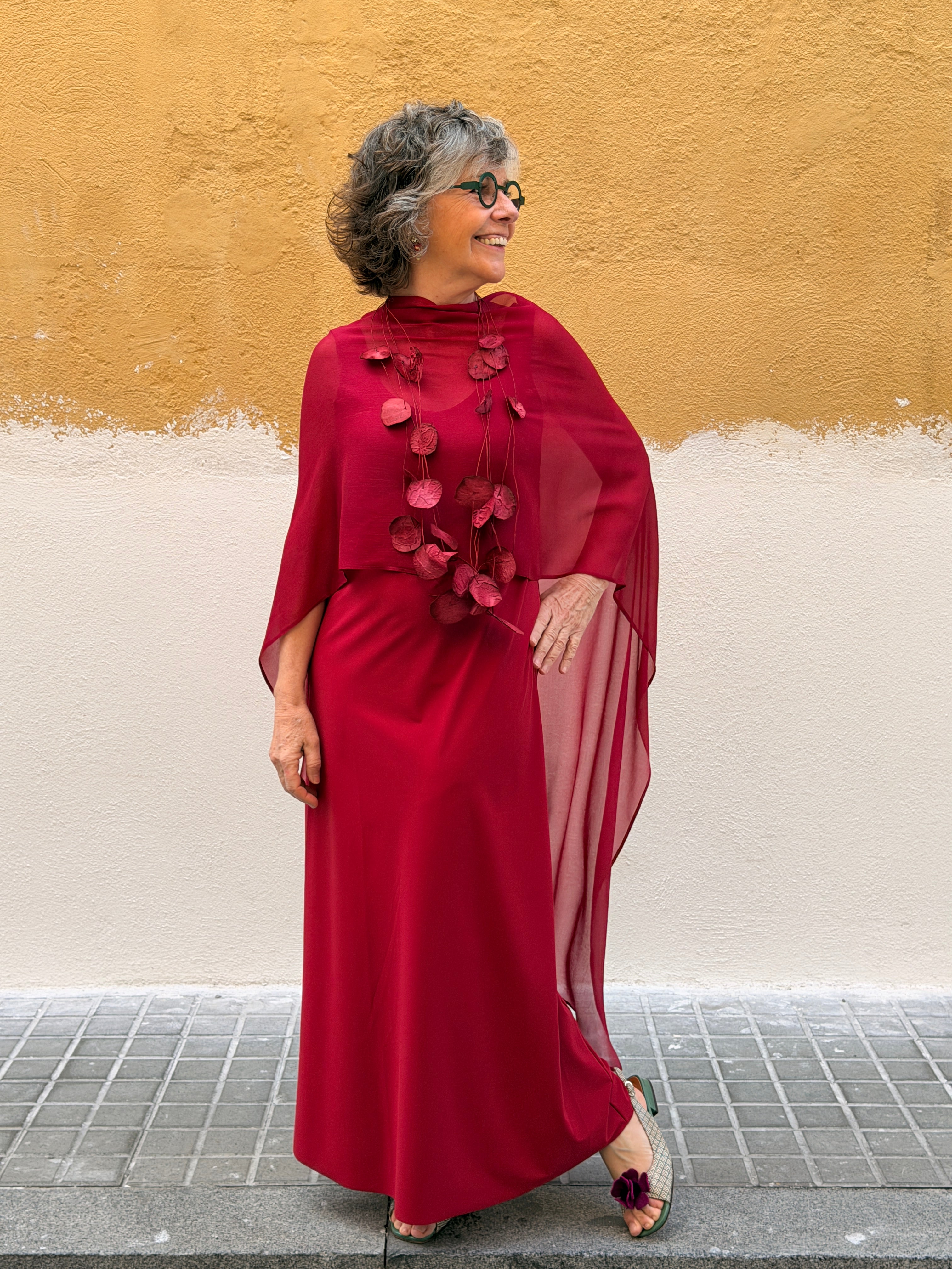 Poncho de crepé de seda