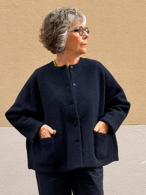 Wool jacket — A-line cut and round neck