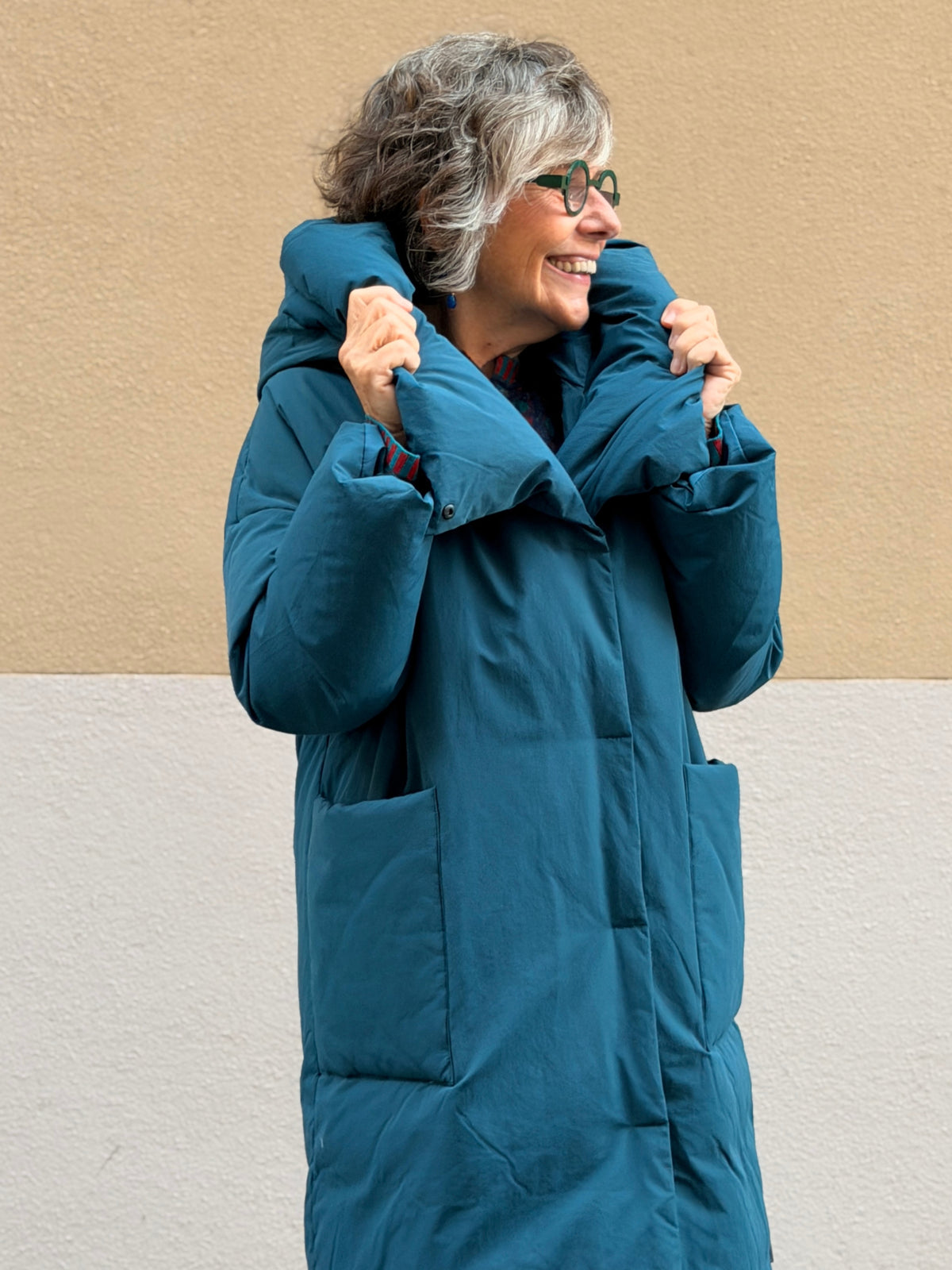 Down coat — hood and water-repellent