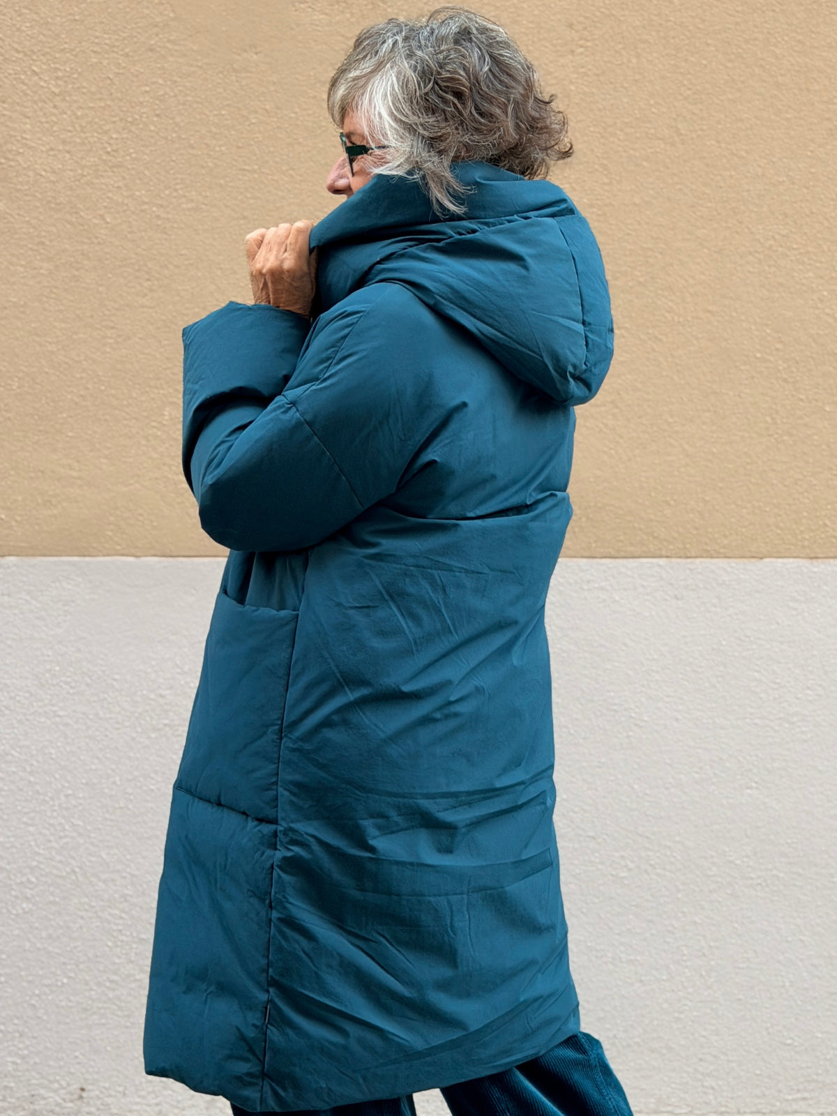 Down coat — hood and water-repellent