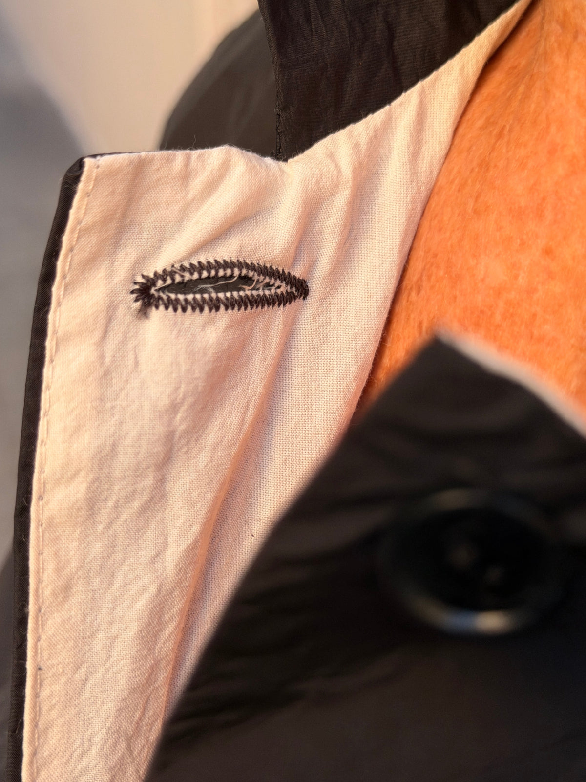 A-line jacket — mandarin collar and crinkled technical fabric
